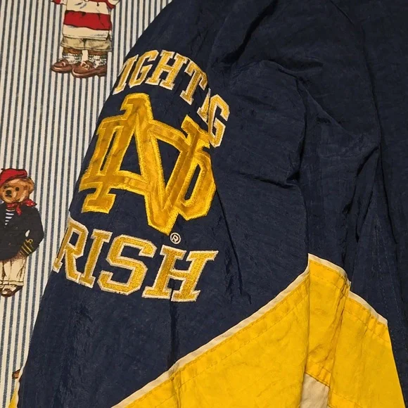 Vintage 90s Starter Notre Dame Fighting Irish College Jacket Blue Yellow Medium - Picture 4 of 16